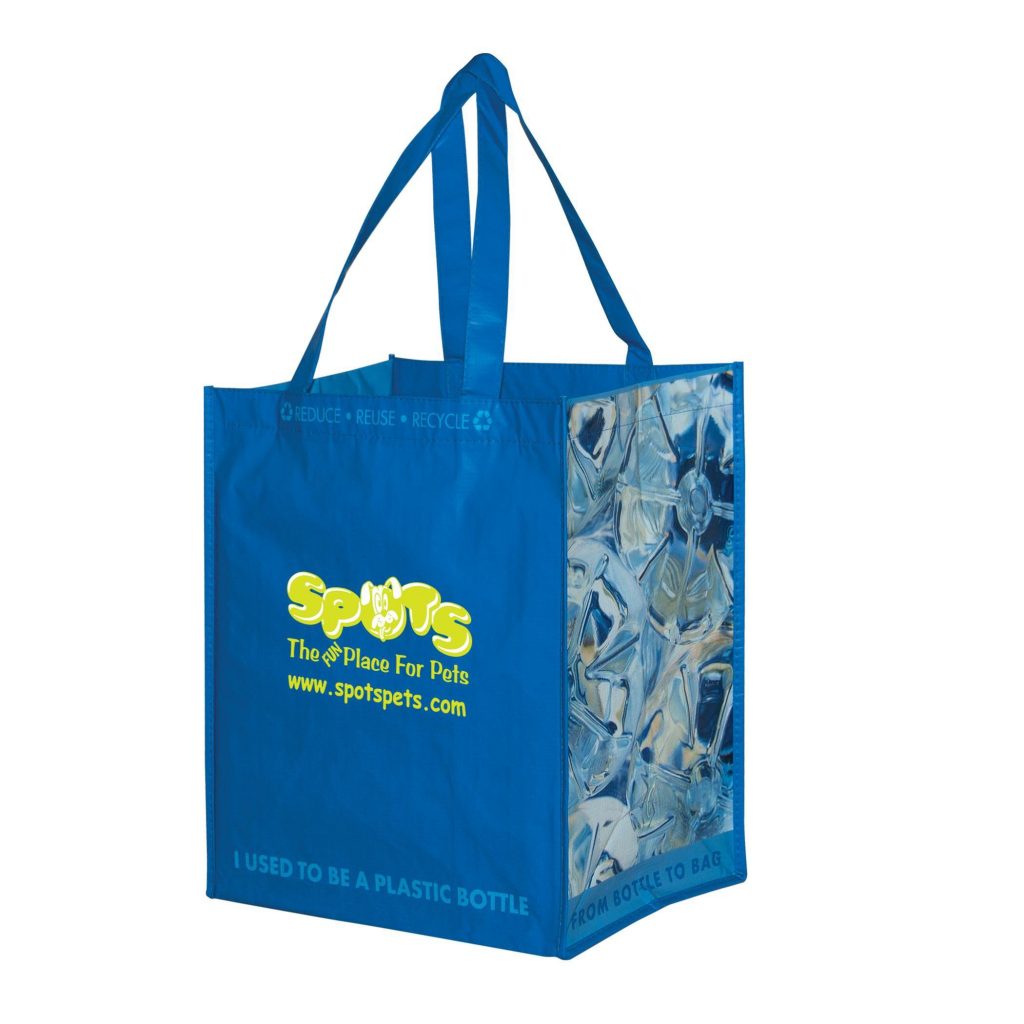 grocery rpet bags bag laminated reusable tote recycled eco totes 13h shopping gussets 12w imprint bottles customgreenpromos